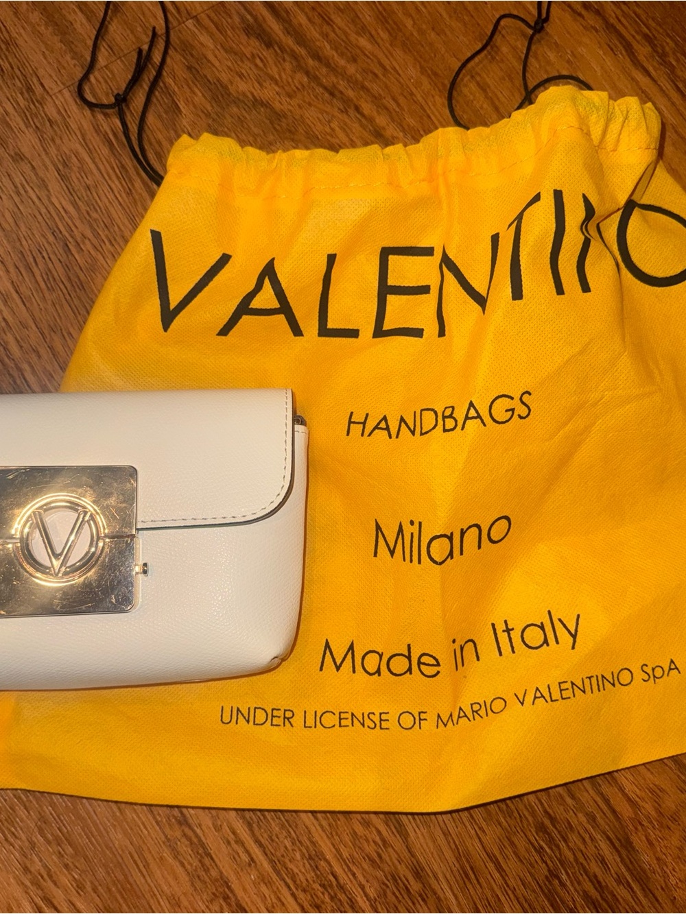 Valentino White Leather Mini Crossbody with Gold Logo Plate